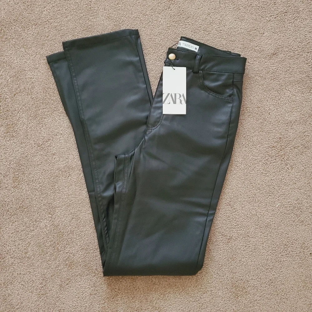 Zara Extra Long Faux Leather Leggings Pants Black Size 0 and 2